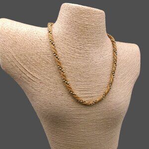 Avon Twisted Gold Chain Necklace with Gold Beads, Vintage Jewelry